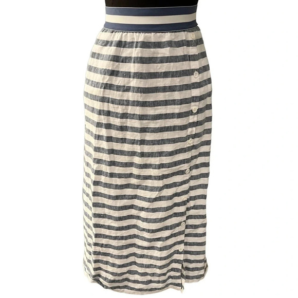 J. Jill Dresses & Skirts - J. Jill Love Linen Striped Skirt Side Buttons Pockets S/M